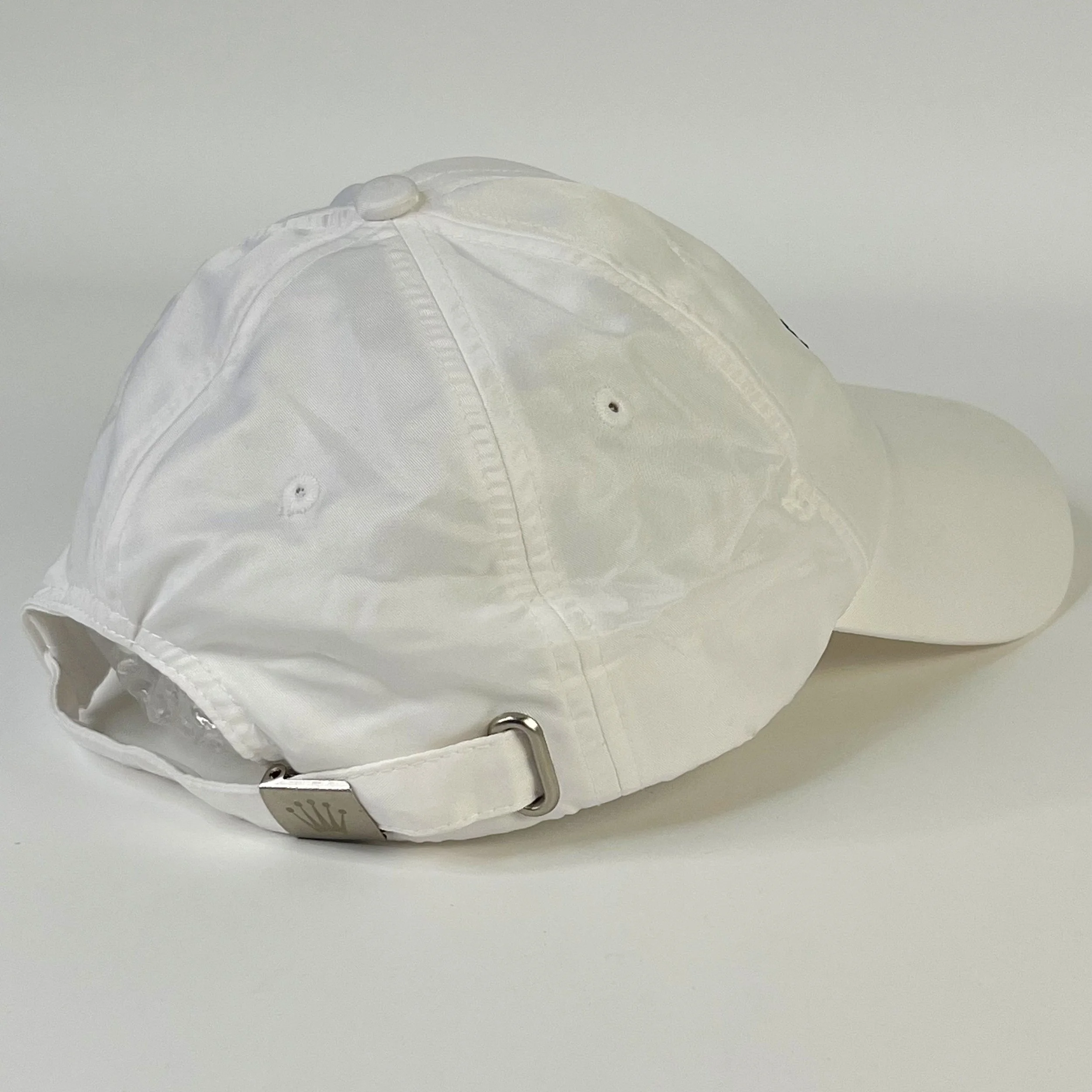 Rolex White Microfiber Baseball Cap Green Gold Embroidered Crown Logo